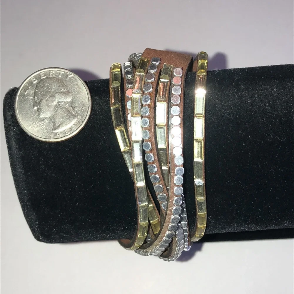 Brown Multi-Row Rhinestone Wrap Boho Bracelet